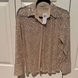 Abercrombie & Fitch Champagne Sequin Button-Up Top